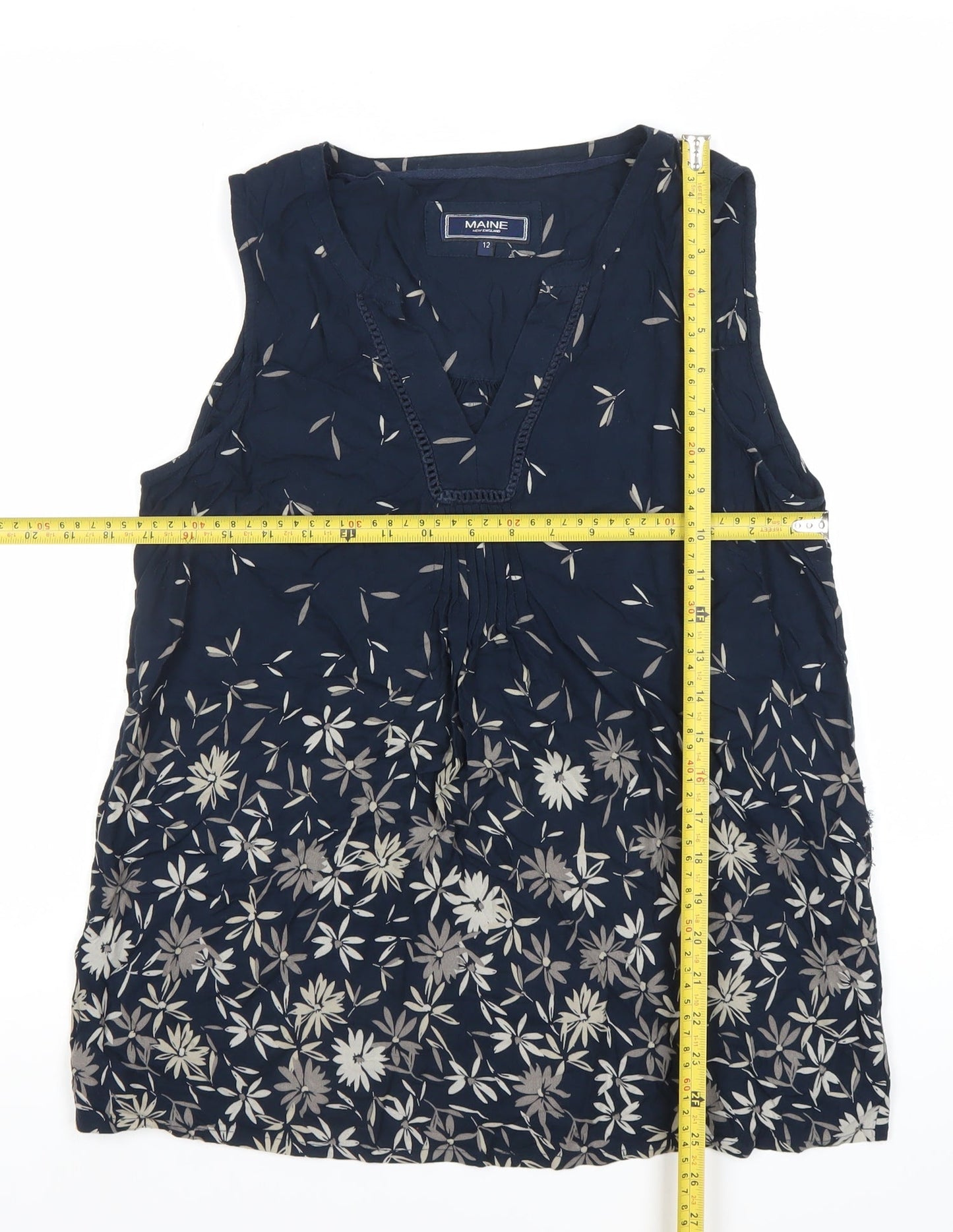 Maine New England Women’s Blue Floral Sleeveless Tunic Blouse Size 12