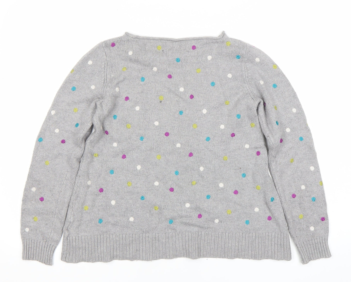 White Stuff Womens Grey Polka Dot Jumper Size 12 Crew Neck Knit
