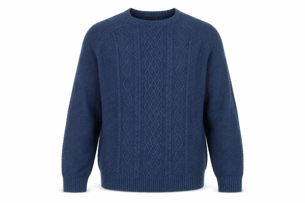 Oak Valley Men’s Blue 2XL Cable Knit Crew Neck Jumper