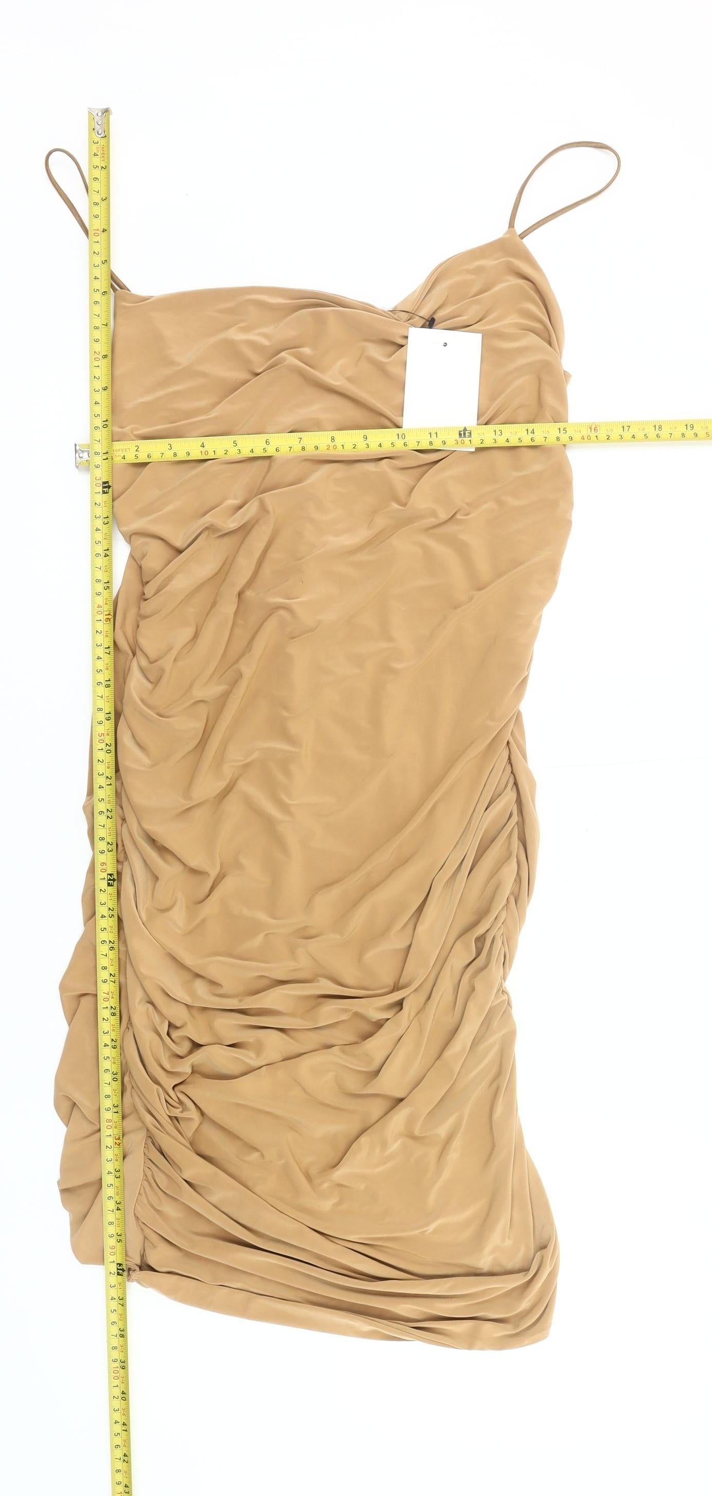 Femme Luxe Women’s Beige Size 14 Bodycon Ruched Mini Dress