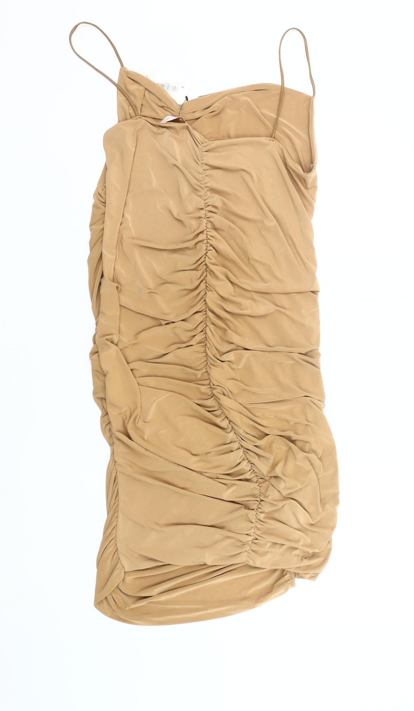 Femme Luxe Women’s Beige Size 14 Bodycon Ruched Mini Dress