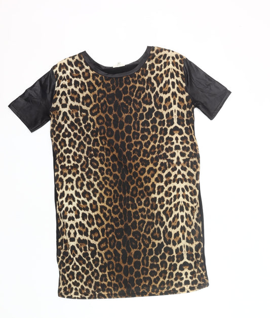 River Island Women Leopard Print T-Shirt Dress UK 6 Short Sleeve