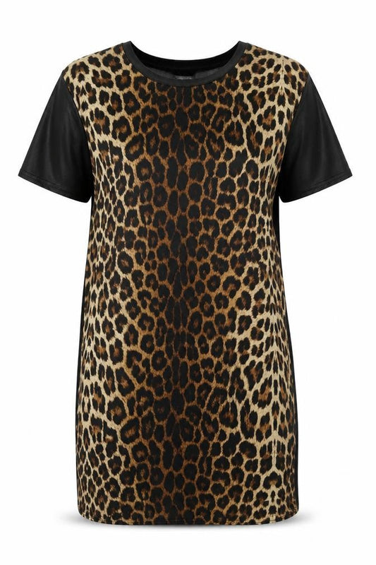 River Island Women Leopard Print T-Shirt Dress UK 6 Short Sleeve