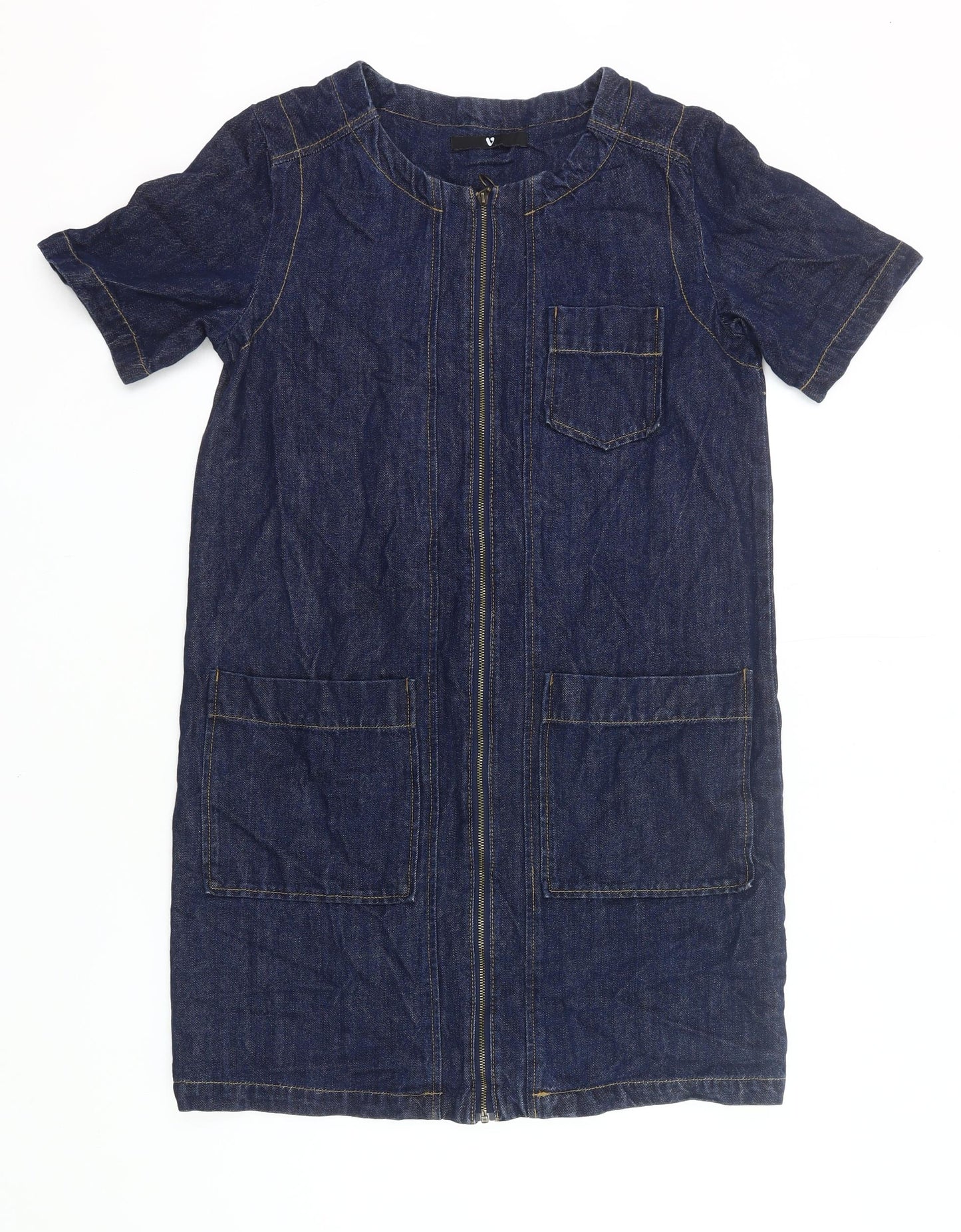 Very Women’s Blue Denim Knee Length Zip Shirt Dress Size 10