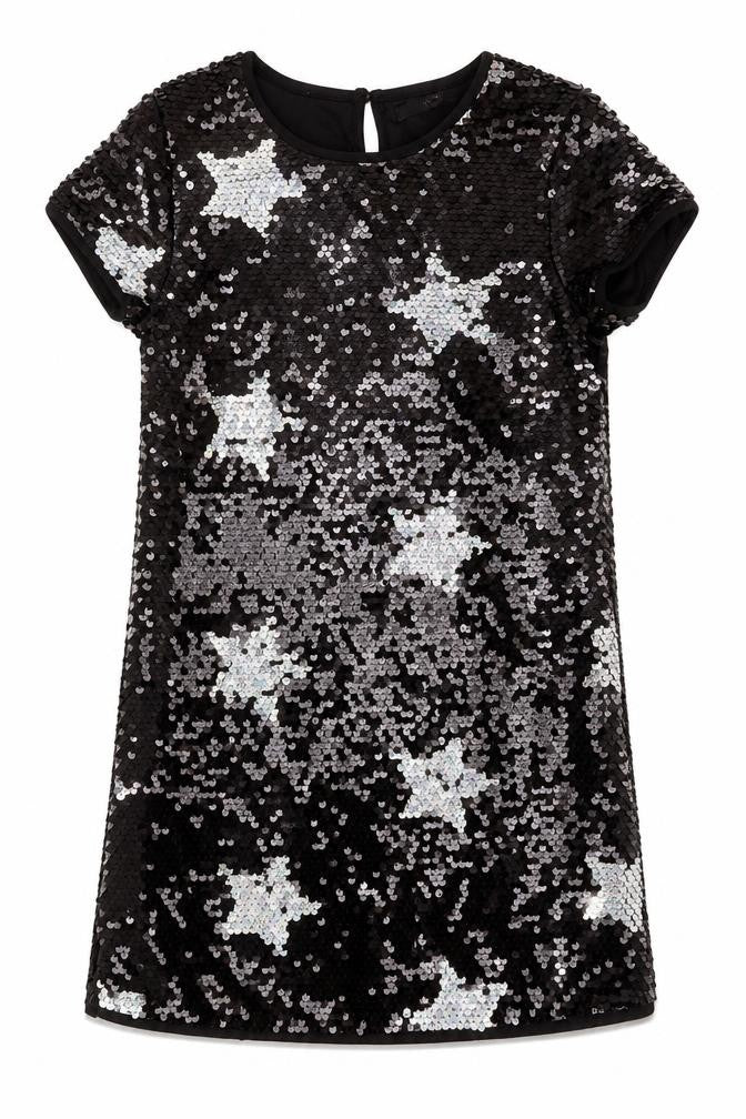 Marks & Spencer Girls Black Sequin Star Shift Party Dress 10-11 Years