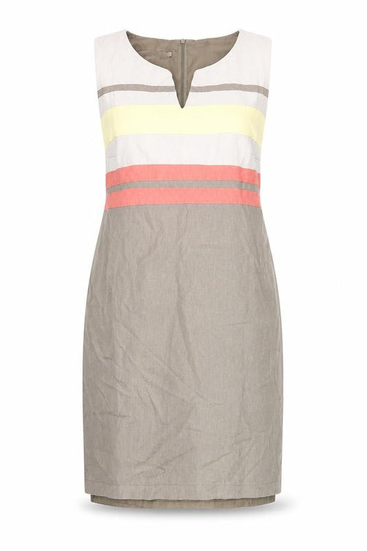 Preview Womens Beige Multicolour Striped Sheath Dress Size 14