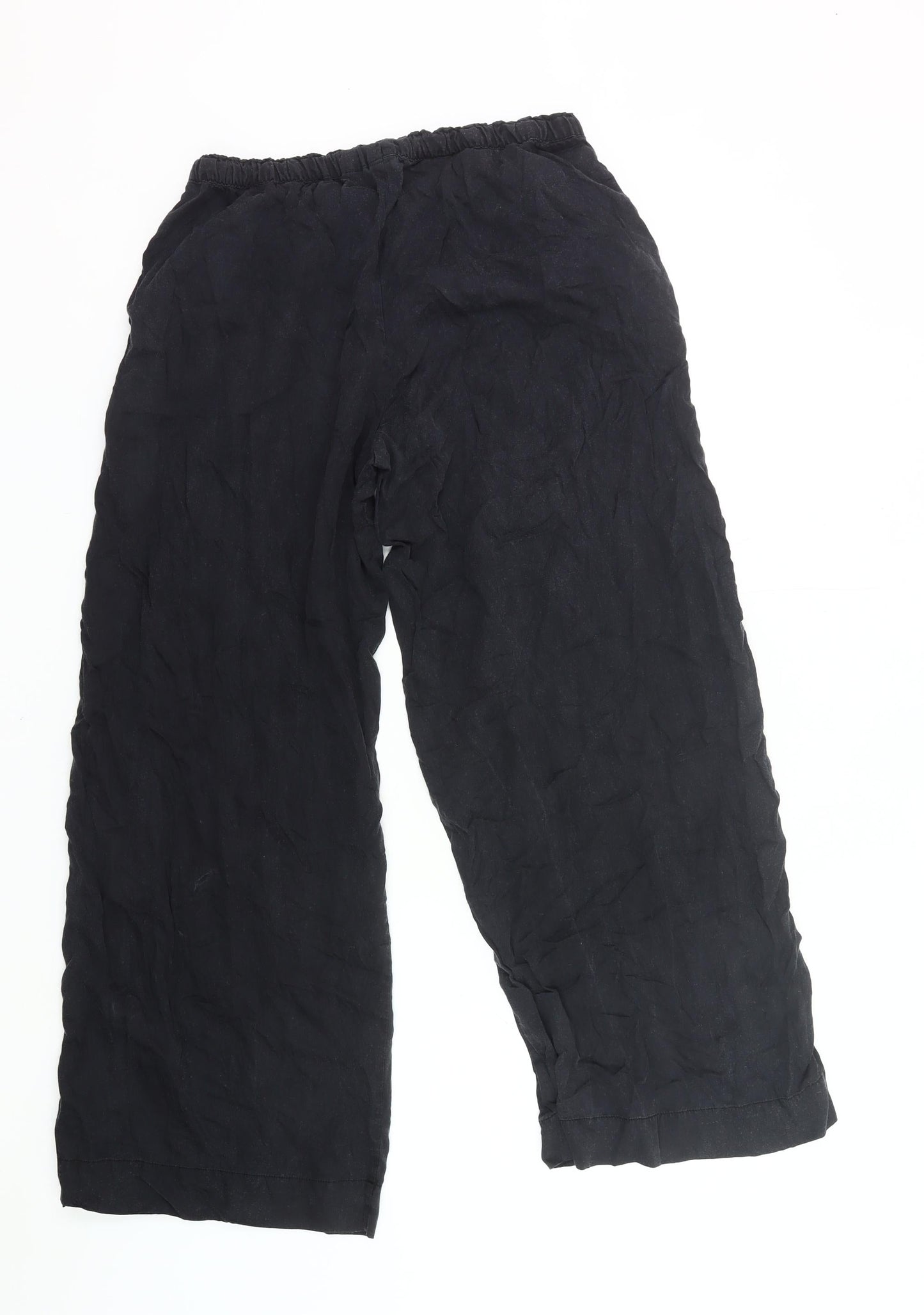 H&M Women Black S Wide-Leg Trousers Lyocell Elastic Waist