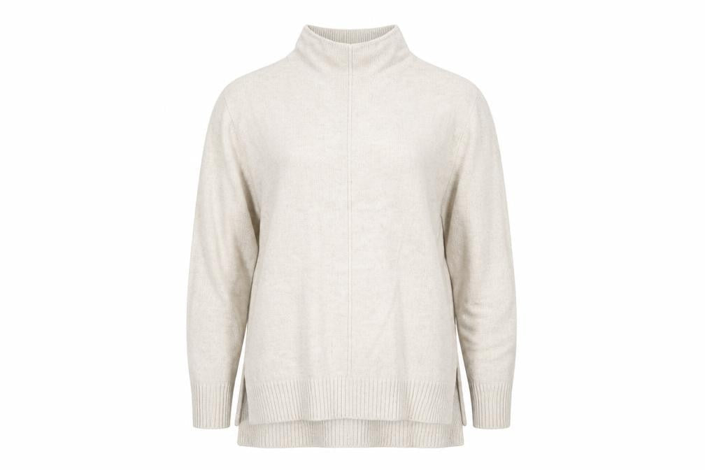 Oui Women's Beige Mock Neck Pullover Jumper Size 8 Cotton Blend Knit