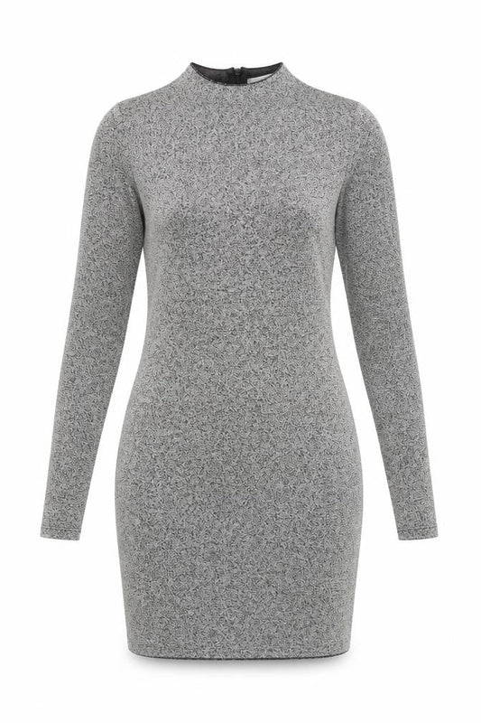 Mango Women’s Grey Bodycon Dress Size 10 Long Sleeve High Neck