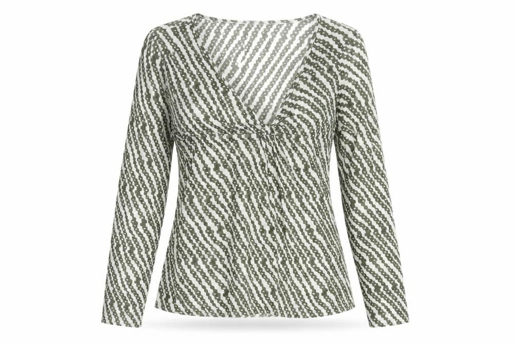 Coast Womens Green Geometric Wrap Mesh Blouse Size 12 Long Sleeve