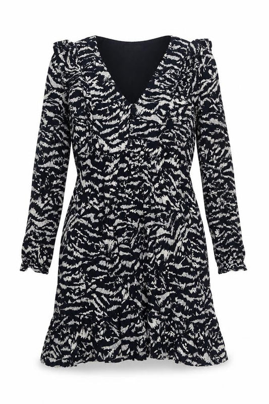 Zara Women Black Animal Print Wrap Dress Size 14 Long Sleeve