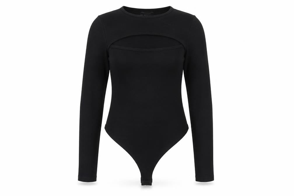 ASOS Women’s Black Long Sleeve Bodysuit UK 12 Cotton Stretch