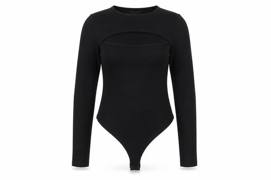 Front view of ASOS Women’s Black Long Sleeve Bodysuit UK 12 Cotton Stretch