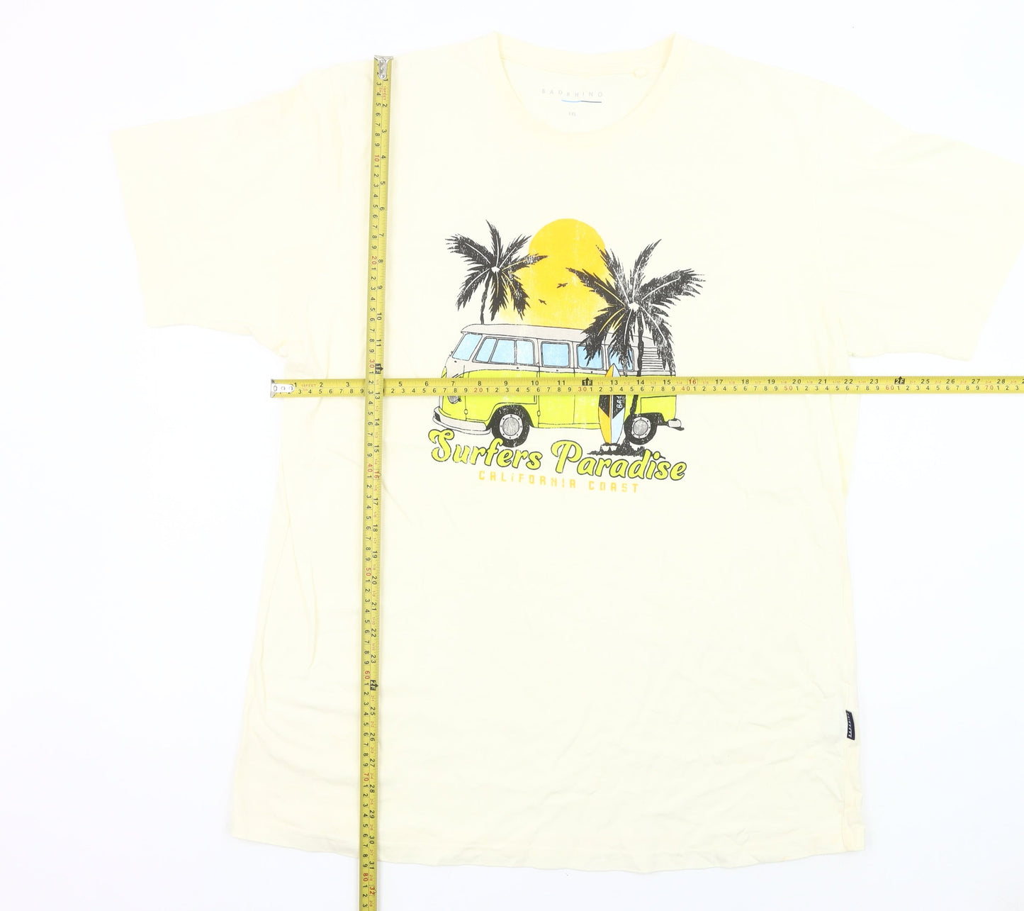BadRhino Mens Beige XL Graphic Surfers Paradise T-Shirt