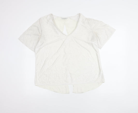 Next Women White Size 12 Tunic Blouse V-Neck Short Sleeve Polyester
