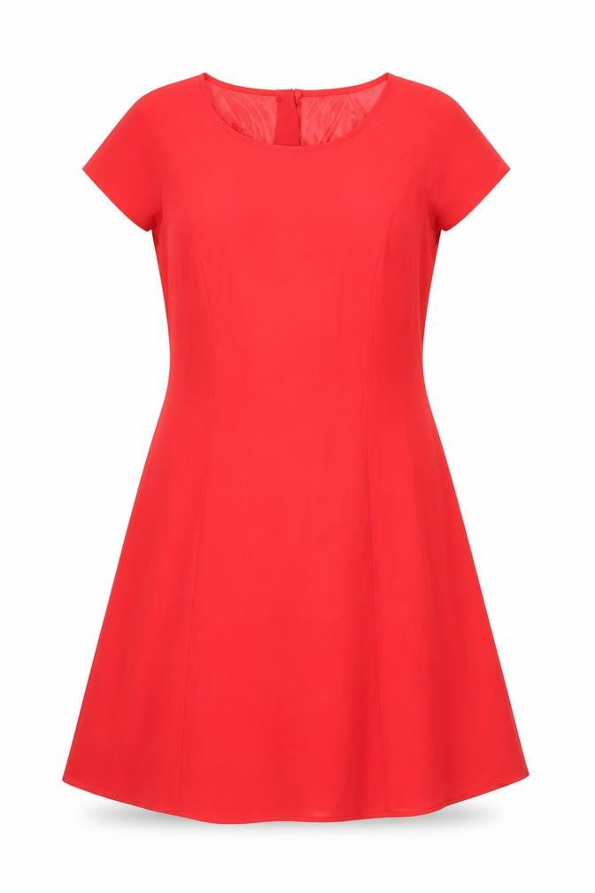 H&M Divided Women Red Asymmetric A-Line Dress Size 16 Scoop Neck