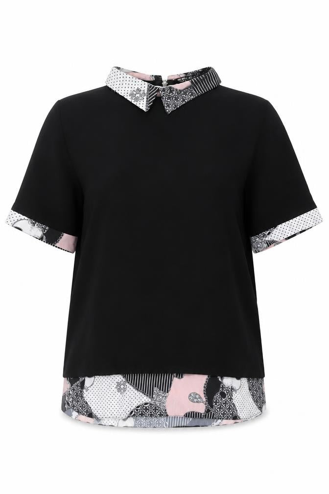 Select Women’s Black Collared Tunic Blouse UK 8 Short Sleeve Zip