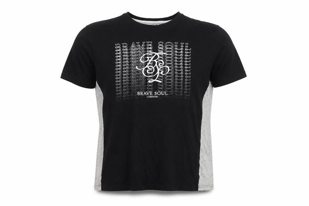 Brave Soul Men’s Black Grey XL Logo Graphic T-Shirt Cotton Blend