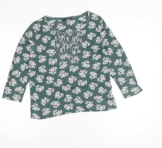 Maine New England Womens Green Floral Cotton Tunic Blouse Size 12