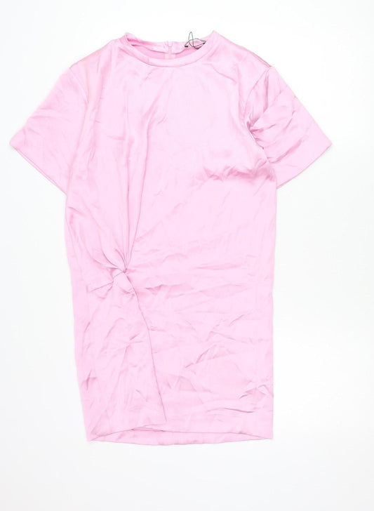 Zara Women Pink Shift Dress Size 8 Short Sleeve Knee Length Polyester