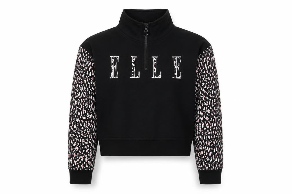 ELLE Junior Girls Black Animal Print Zip Sweatshirt 9 Years