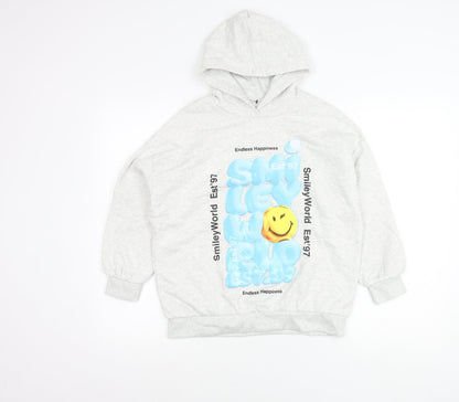 Preloved Marks & Spencer Girls Grey Smiley World Pullover Hoodie 9-10 Years - Front