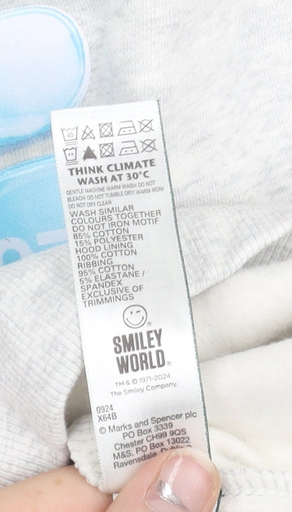Preloved Marks & Spencer Girls Grey Smiley World Pullover Hoodie 9-10 Years - Label