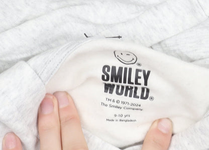 Preloved Marks & Spencer Girls Grey Smiley World Pullover Hoodie 9-10 Years - Image 5