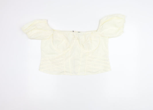 PrettyLittleThing Womens Ivory Off Shoulder Puff Sleeve Cropped Blouse UK 20