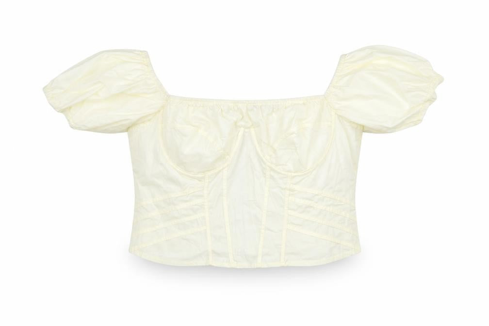 PRETTYLITTLETHING Womens Ivory Off Shoulder Puff Sleeve Cropped Blouse UK 20