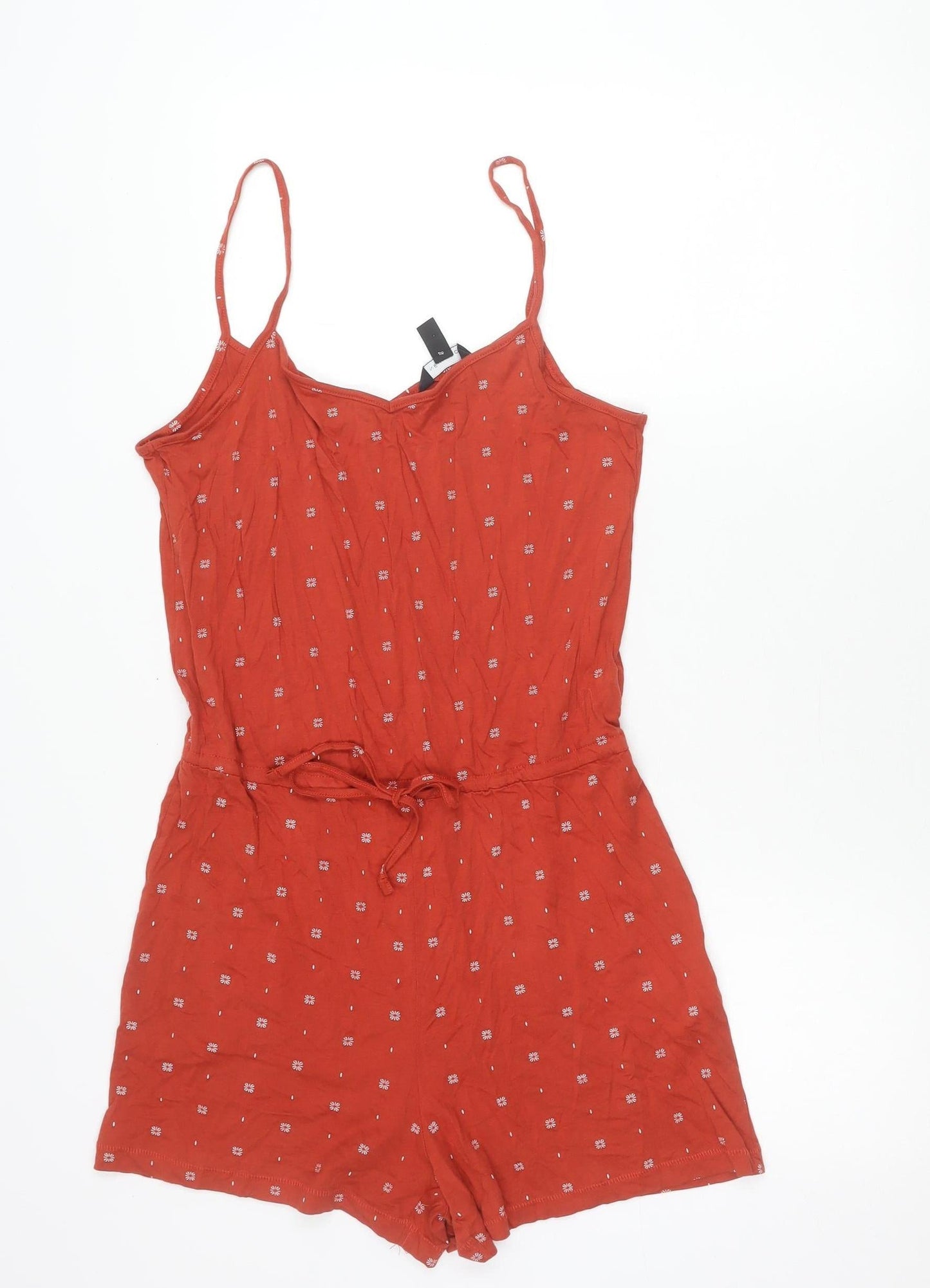 New Look Women’s Red Floral Viscose Summer Playsuit Size 10