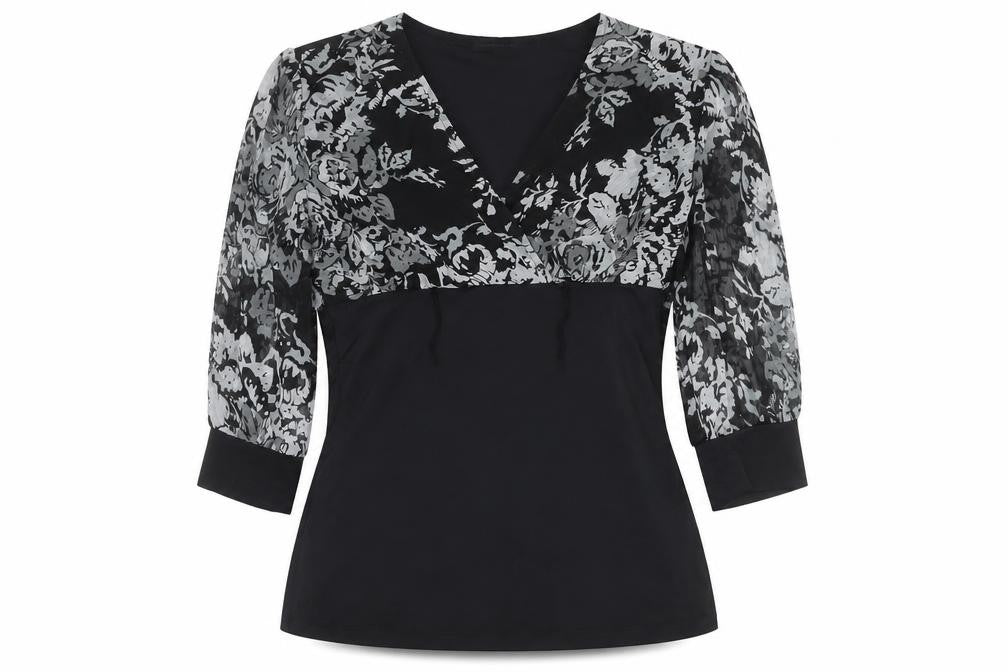 Essentials by Milano Women’s Black Floral Wrap Blouse Size S