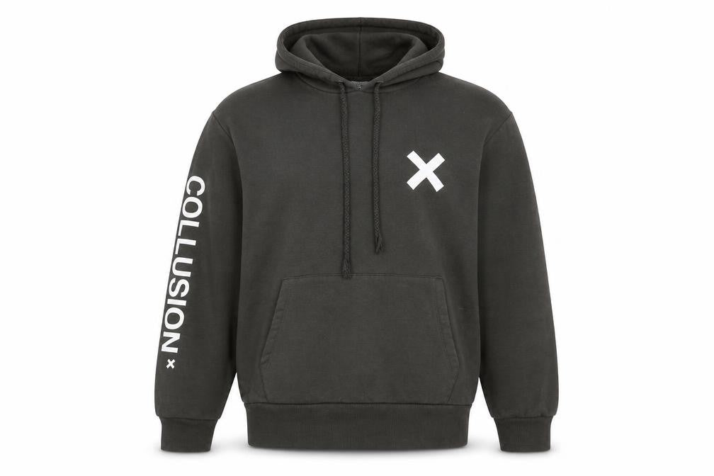 Collusion Men’s Black Pullover Hoodie Small Logo Graphic Print