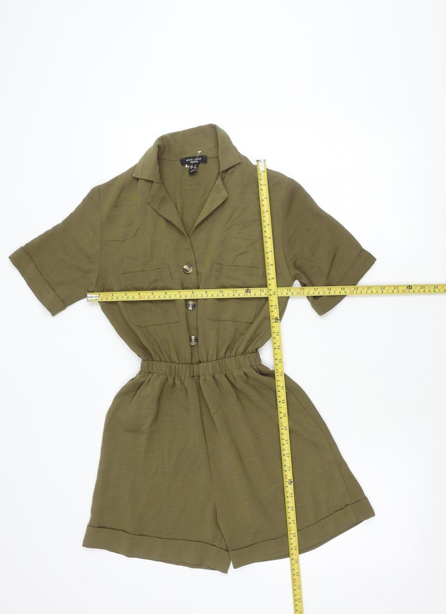 New Look Women’s Green Petite Size 4 Buttoned Viscose Playsuit