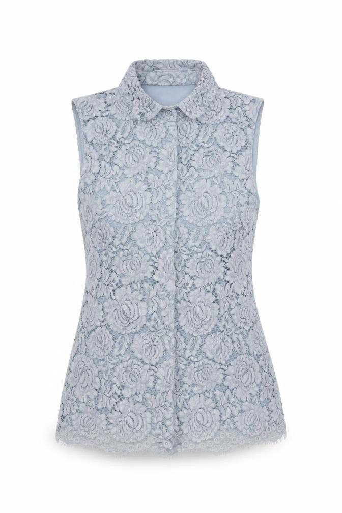 H&M Women’s Grey Lace Sleeveless Collared Blouse Size 6