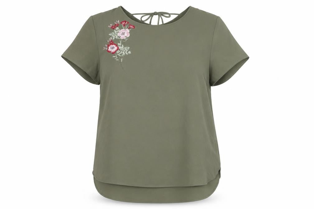 New Look Women’s Green Embroidered V-Neck Short Sleeve Blouse Size 12