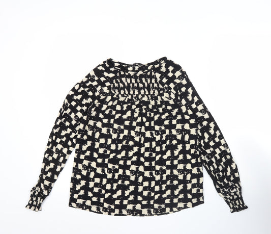 Next Womens Black Geometric Viscose Tunic Blouse Size 10