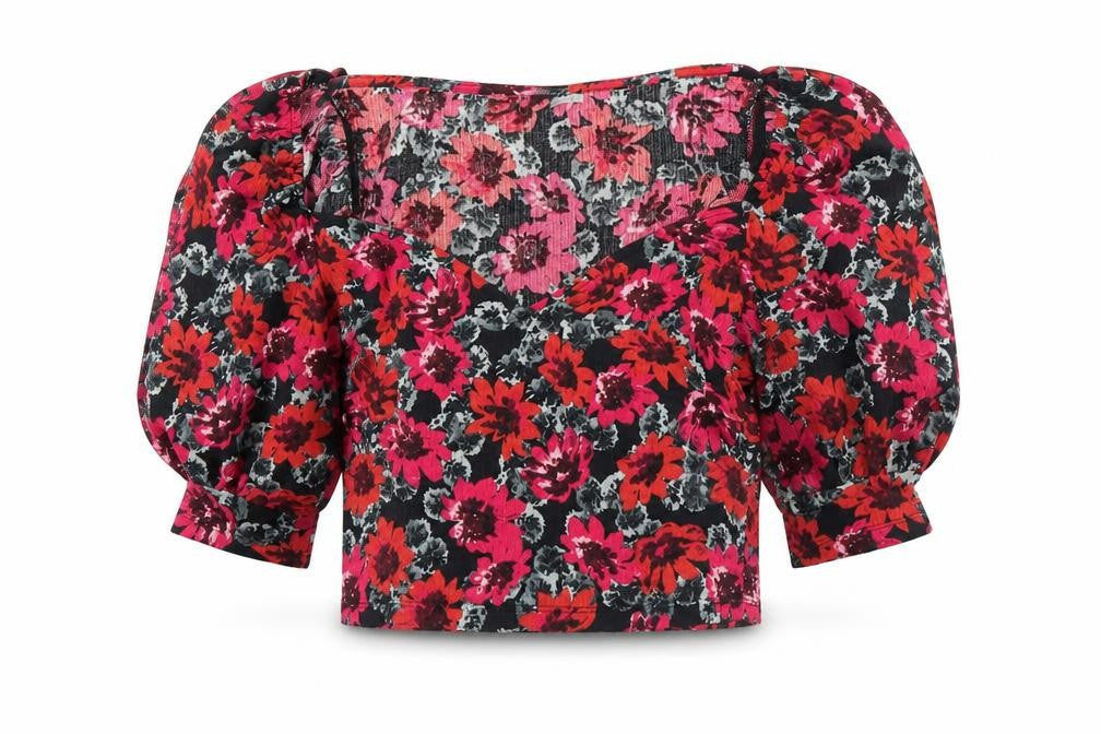 H&M Divided Women’s Floral Puff Sleeve Cropped Blouse UK M