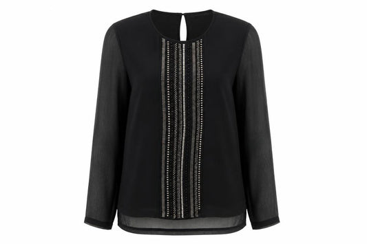 Marks and Spencer Womens Black Beaded Blouse Size 16 Long Sleeve Polyester