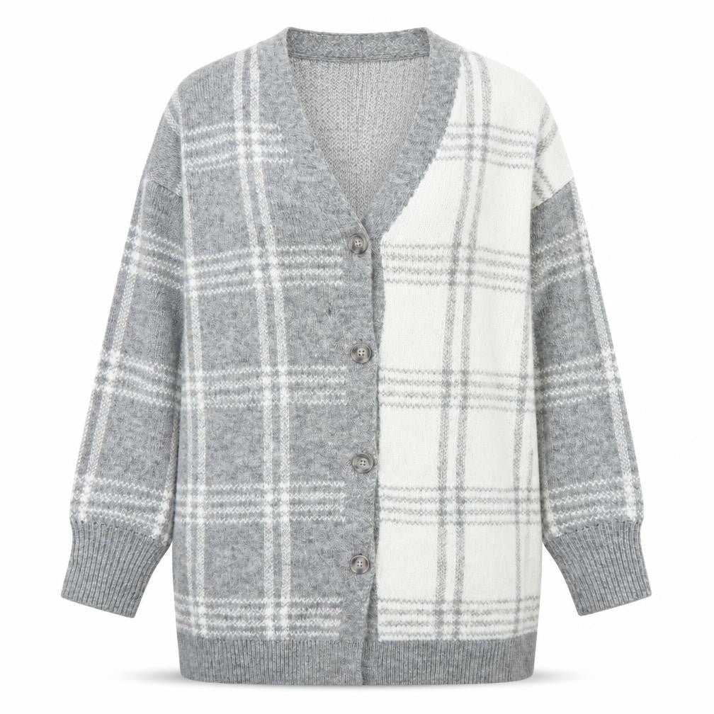 William Rast Womens Grey Checked Knit Long Sleeve Cardigan M
