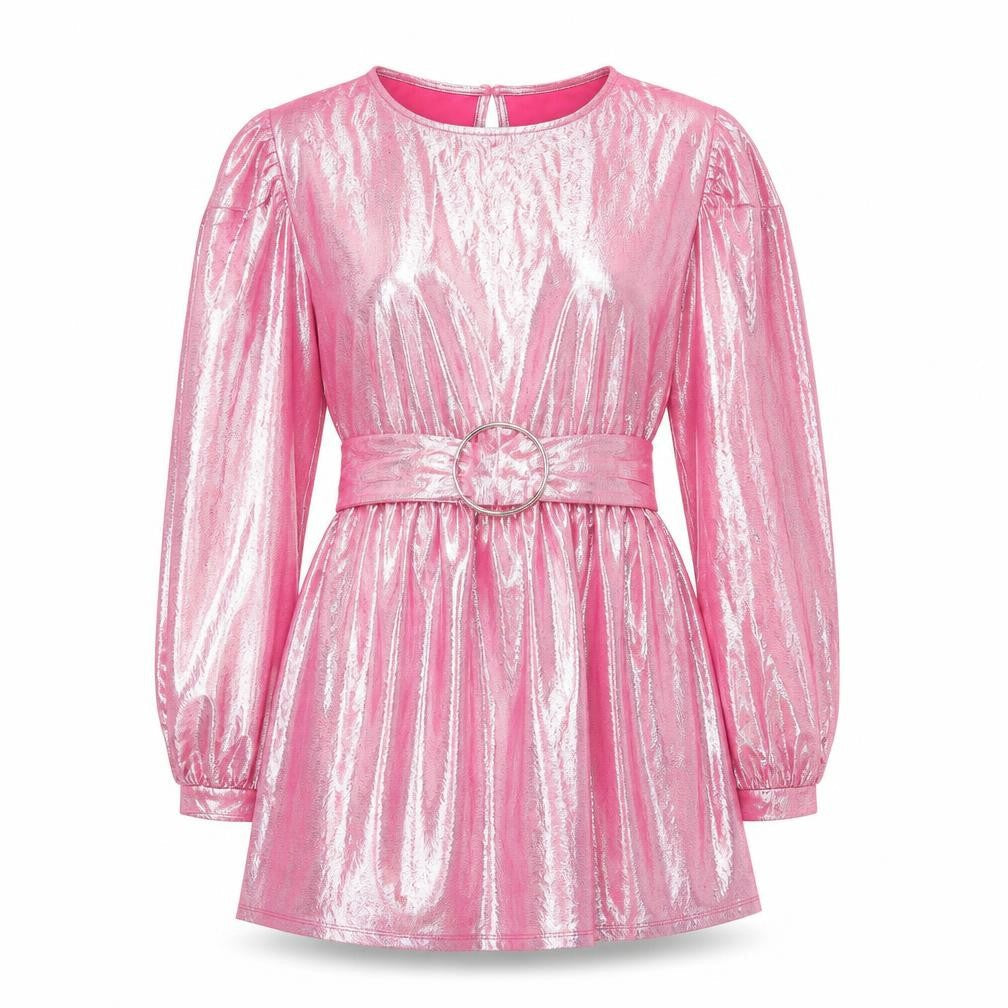 Vero Moda Women’s Pink Metallic Short A-Line Party Dress S