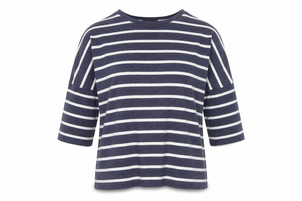 Linea Weekend Women Blue Striped Boat Neck 3/4 Sleeve T-Shirt Size S