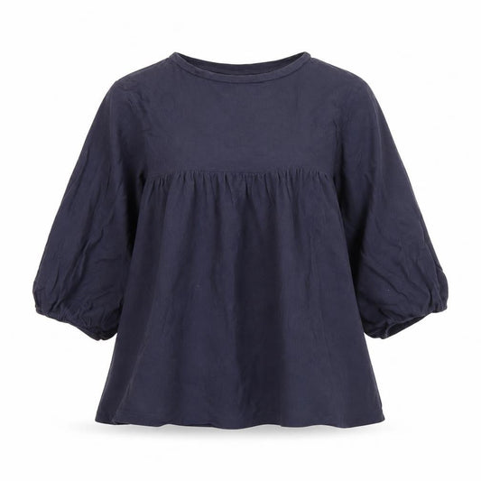 LALU Womens Blue Tunic Blouse Size S Crew Neck 3/4 Sleeve
