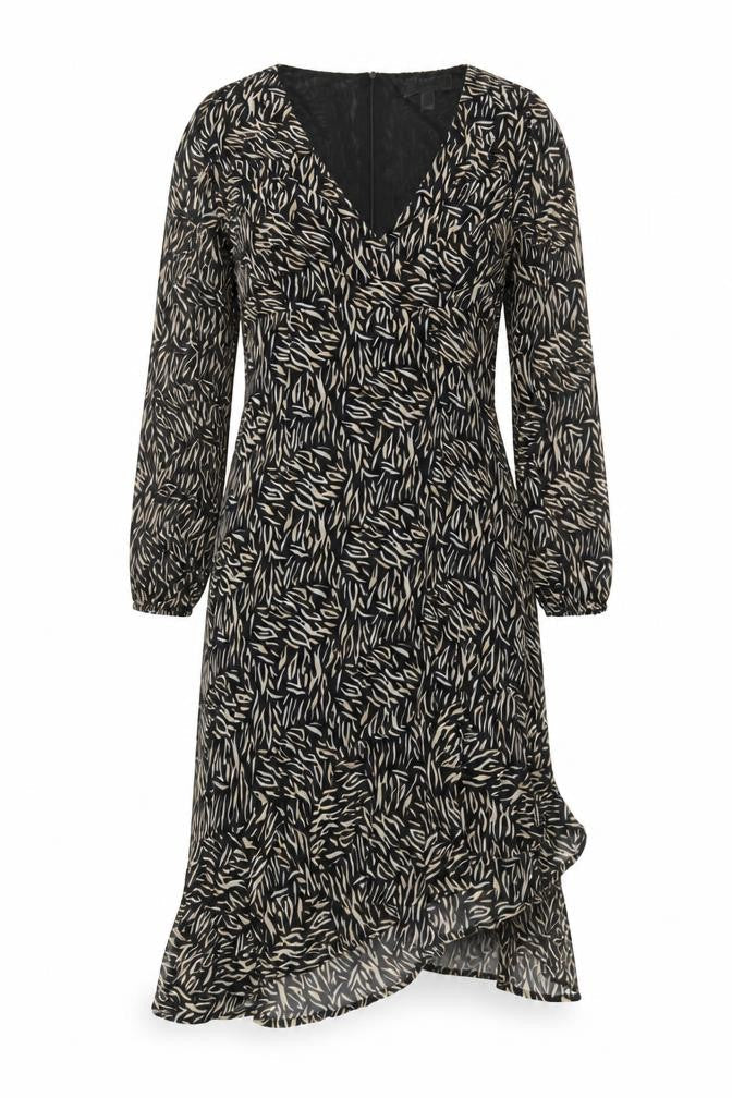 Blue Vanilla Women’s Black Animal Print Ruffle Wrap Dress Size 10