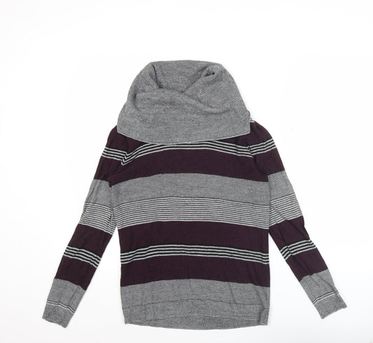 Jeanswest Women’s Grey Purple Striped Cowl Neck Jumper Size M