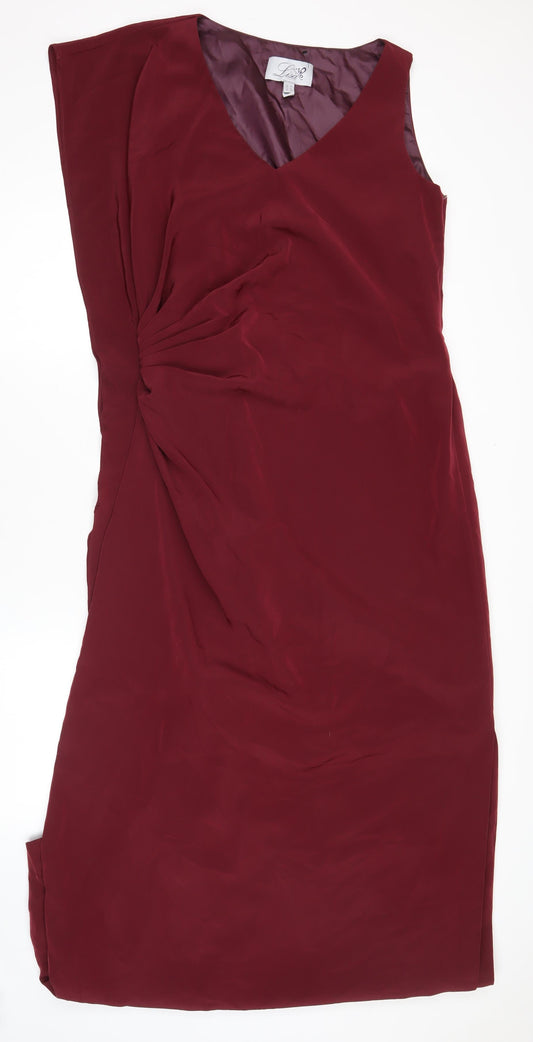 Lisa Womens Red Size 14 Sheath Cocktail Dress Ruched Sleeveless