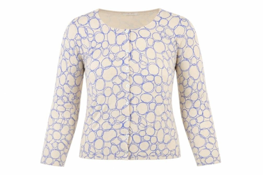 Linea Womens Beige Geometric Button Cardigan L Regular Fit