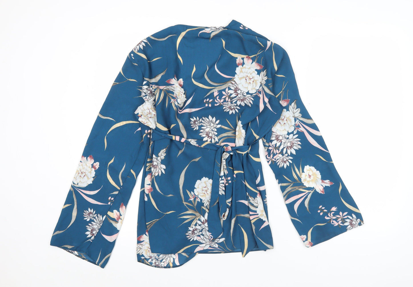 Wallis Women’s Blue Floral Wrap Blouse UK 14 Long Sleeve V-Neck