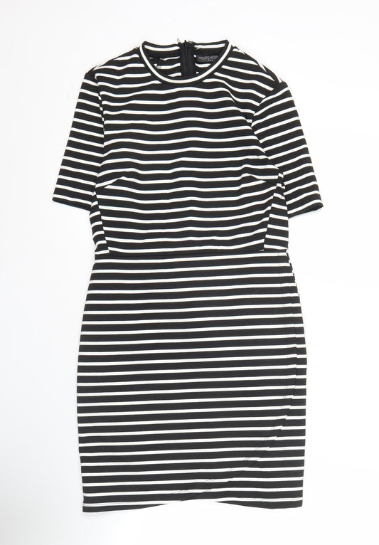 Topshop Petite Women Black Size 10 Bodycon Striped Knee Length Dress