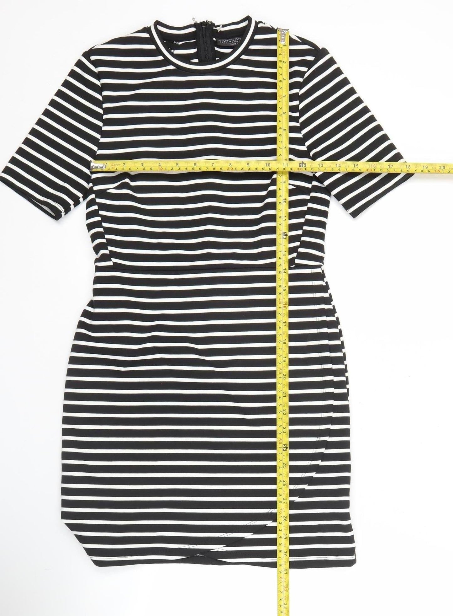 Topshop Petite Women Black Size 10 Bodycon Striped Knee Length Dress